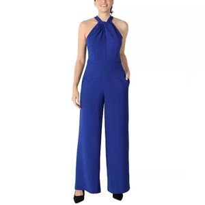 Julia Jordan Twist Front Halter Wide Leg Jumpsuit
